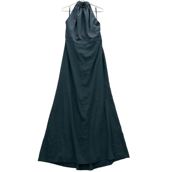 AFTER SIX Halter Neck Charmeuse Crepe Gown Sz.16R Scarf Tie Evergreen Flaws 0068 - Picture 13 of 13